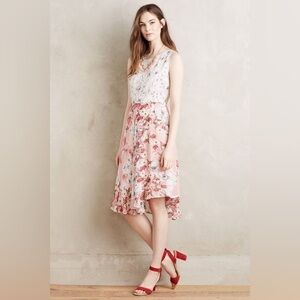 Anthropologie Varun Bahl Floral Pink and White Sleeveless Dress Size 8